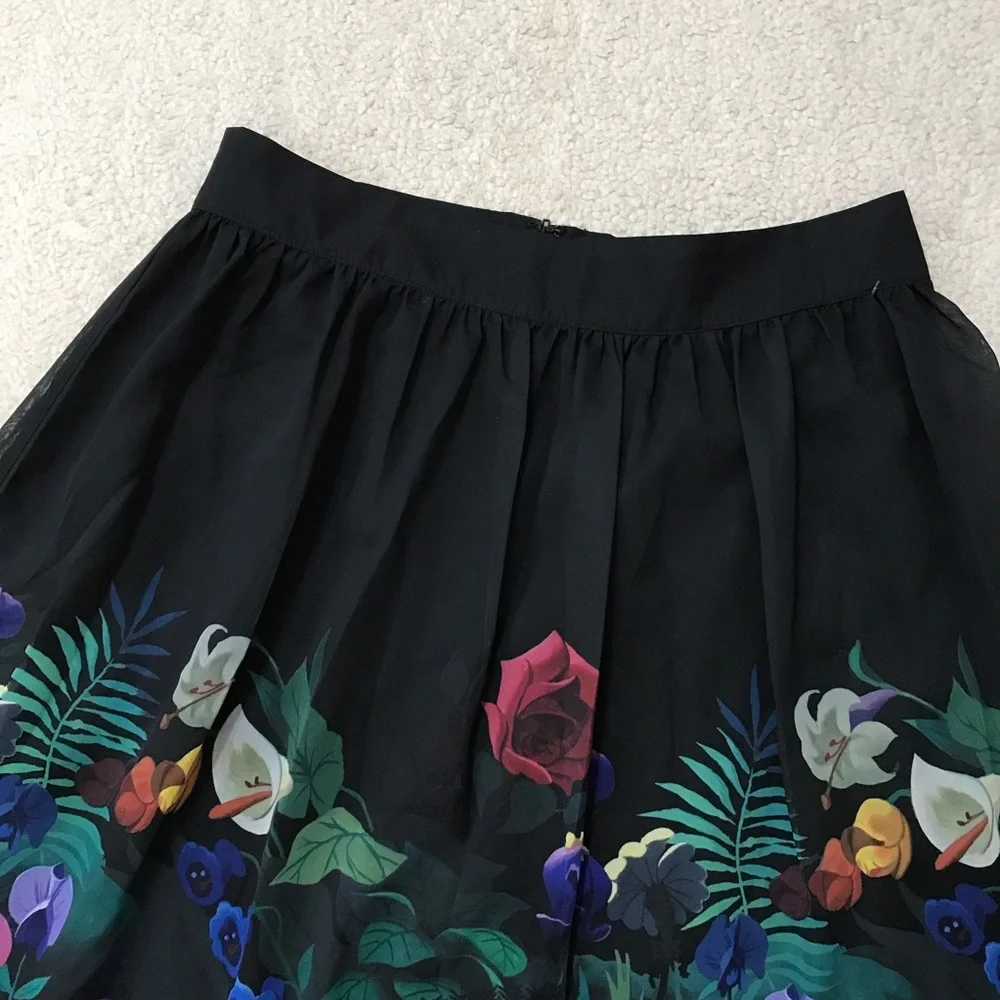 Disney Black Floral Alice in Wonderland A-Line Skirt - Picture 5 of 14